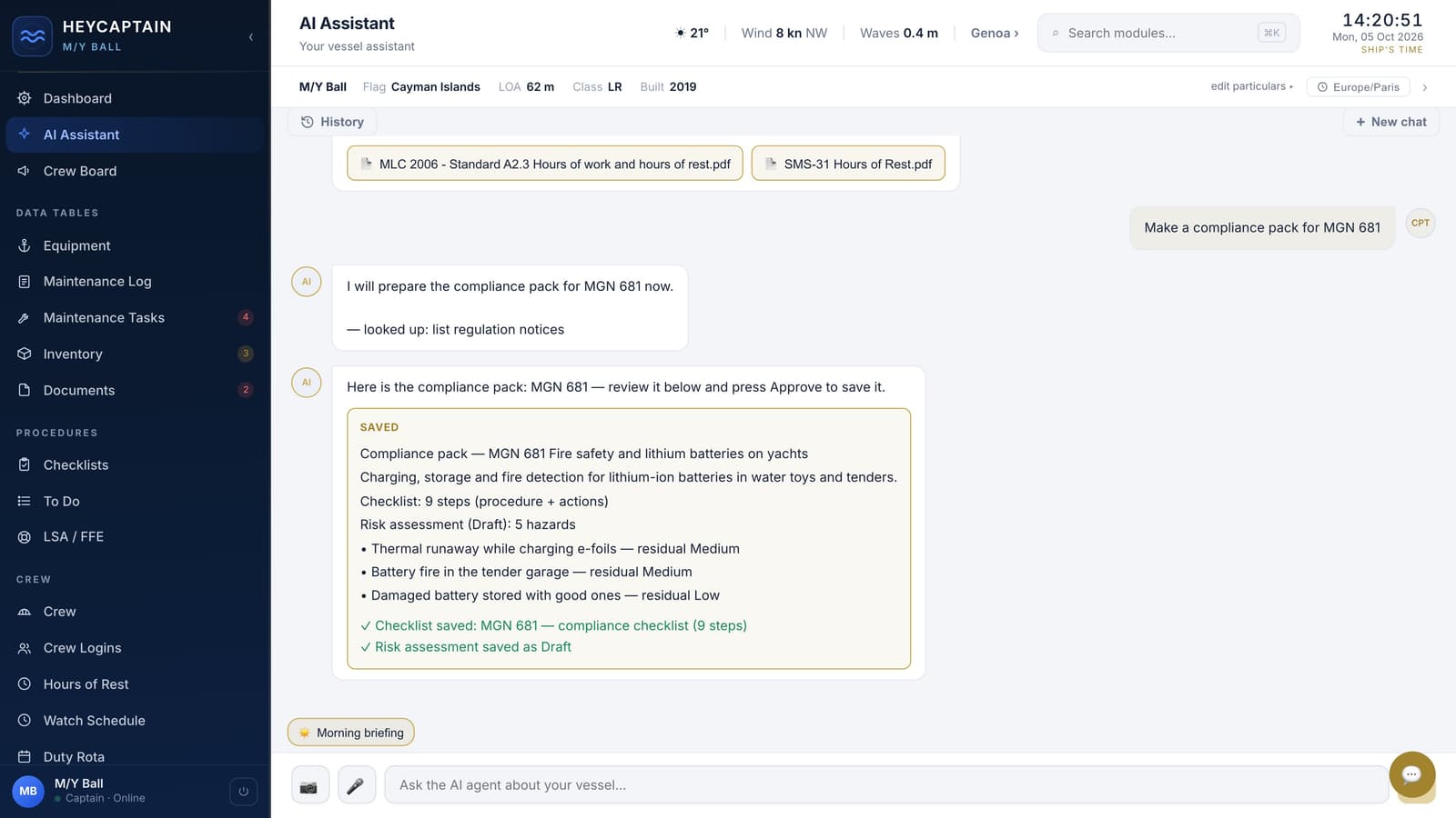 A compliance pack approved: checklist and risk assessment