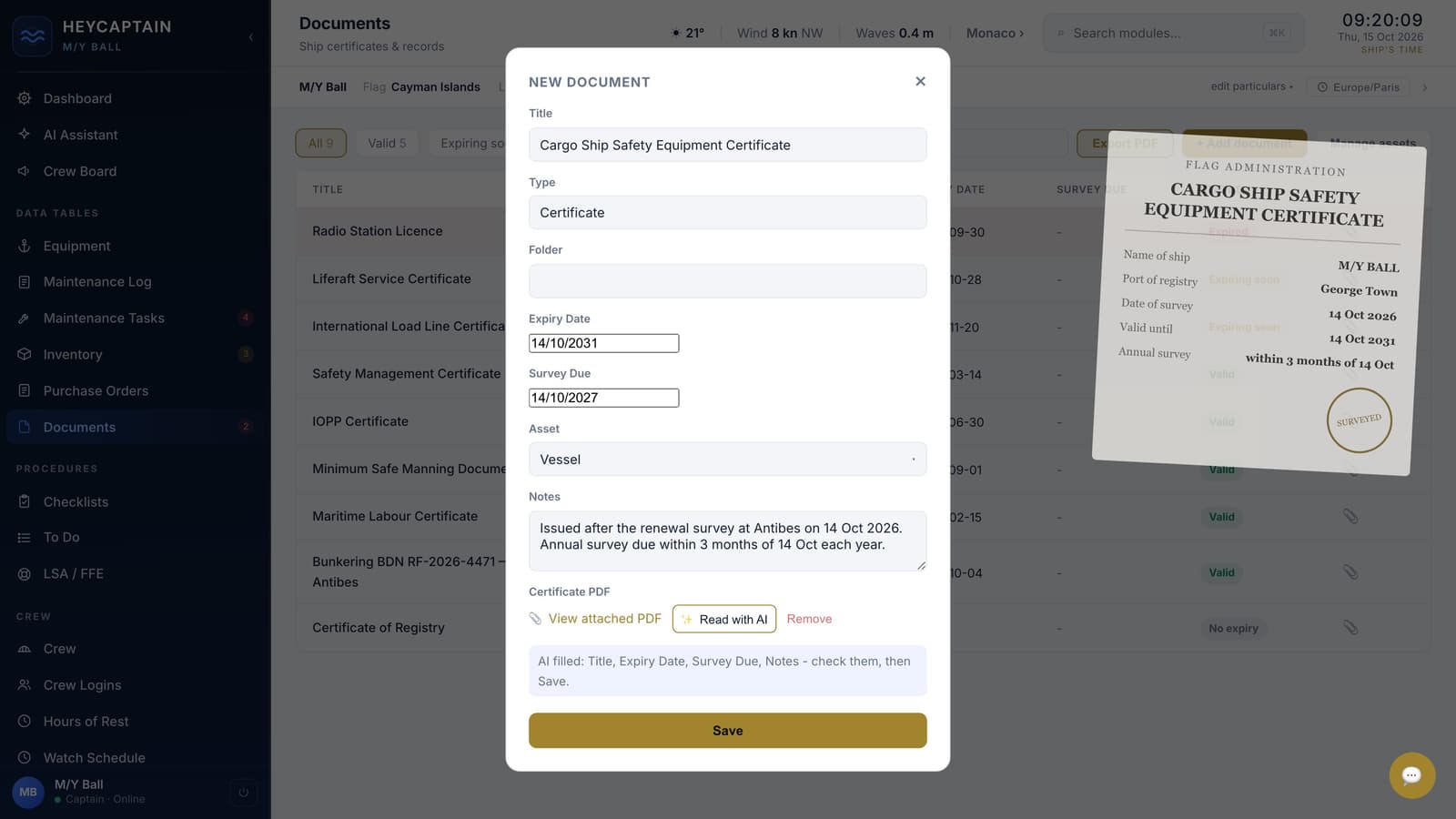Read with AI: a certificate PDF read into the form
